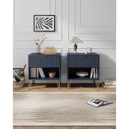 Manhattan Comfort DUMBO 1.0 Nightstand in Midnight Blue, 2PK 2-NS001-MB